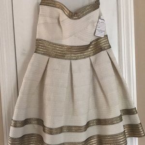 White and Gold strapless Mini Dress